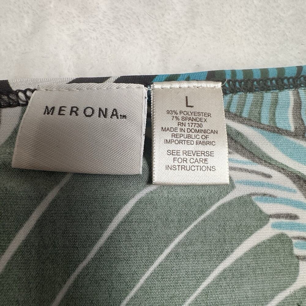 Merona Women’s Brown Green Floral 3/4 Sleeve Top Stretch Business Casual Large - Picture 3 of 4